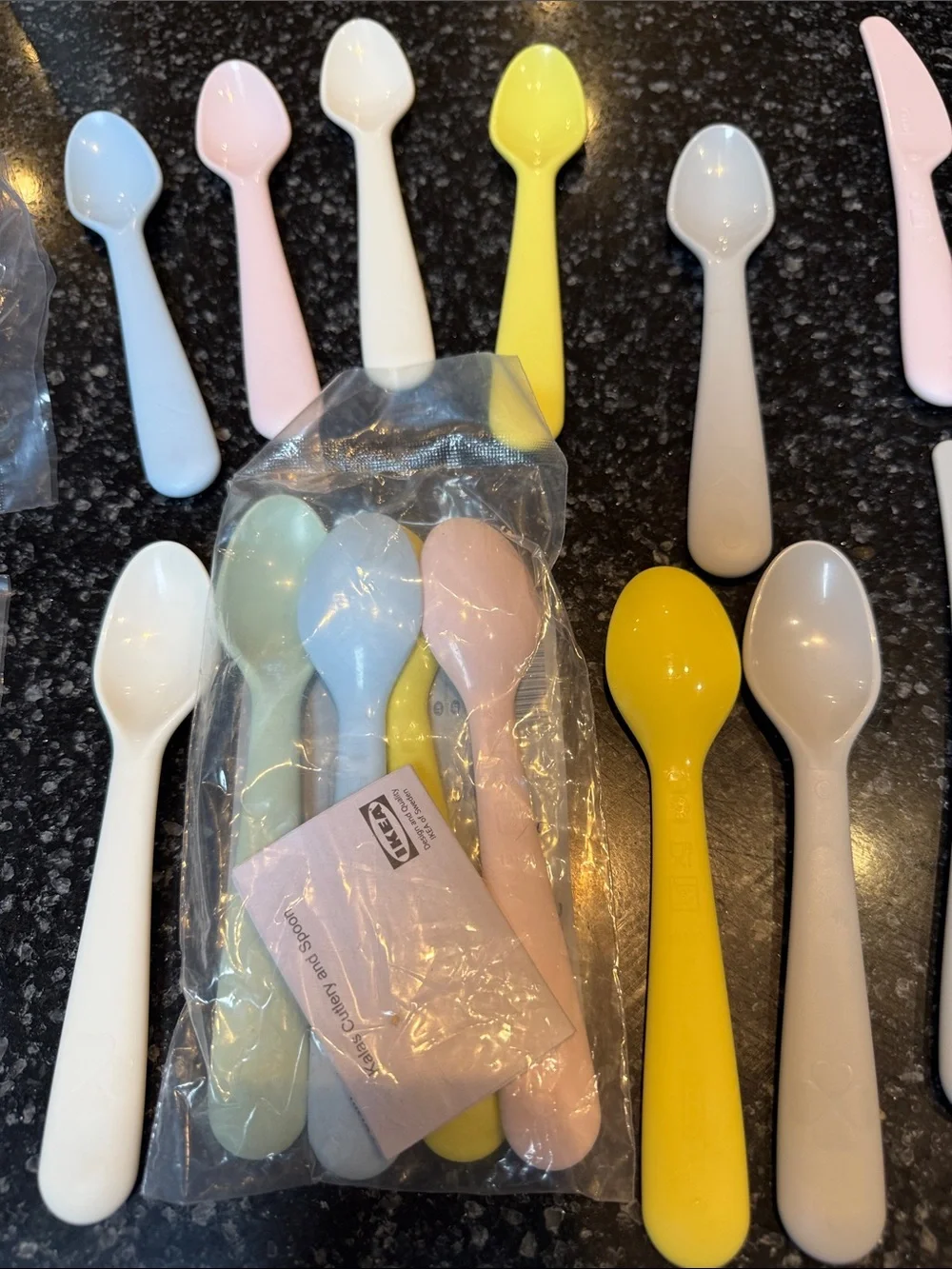 ILEA KALAS 7.5 diameter Pastel Multicolor Plates (9) and 12 spoons & 12  knives